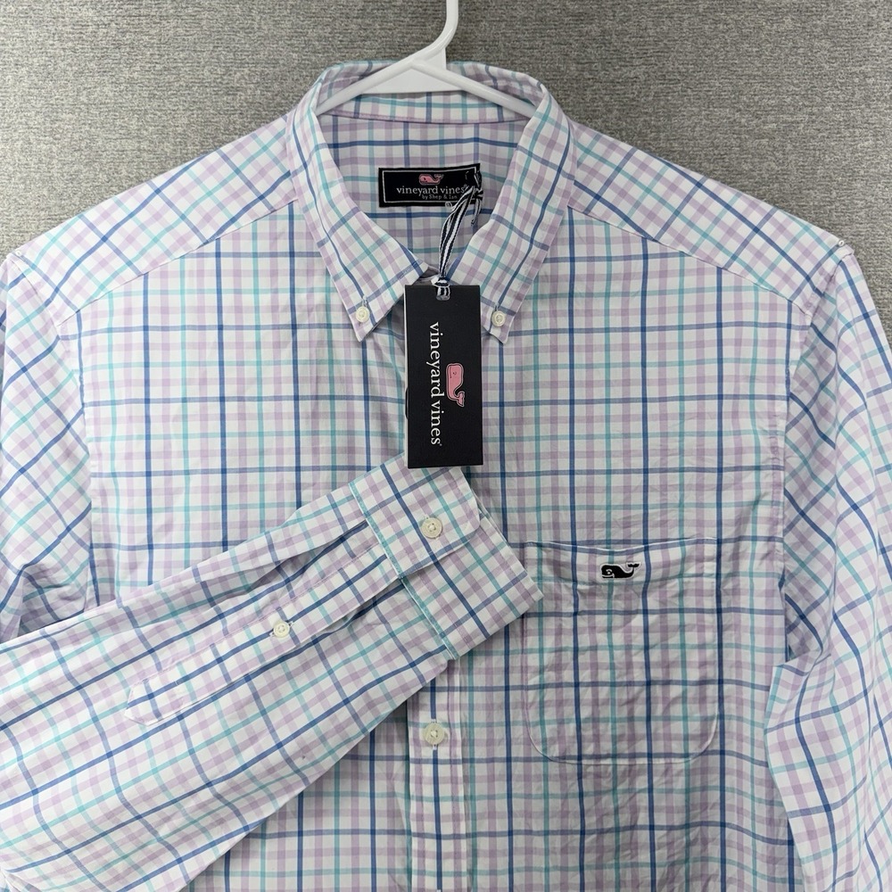 Vineyard Vines Long Sleeve Shirt Men Size Large White Plaid Casual Beach NEW $98